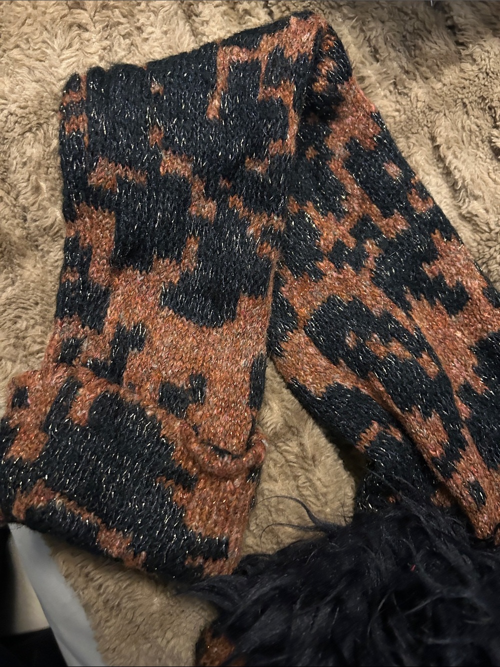 Anthropologie Black and Brown Fuzzy-Trim Long Cardigan Coat - Picture 8 of 9